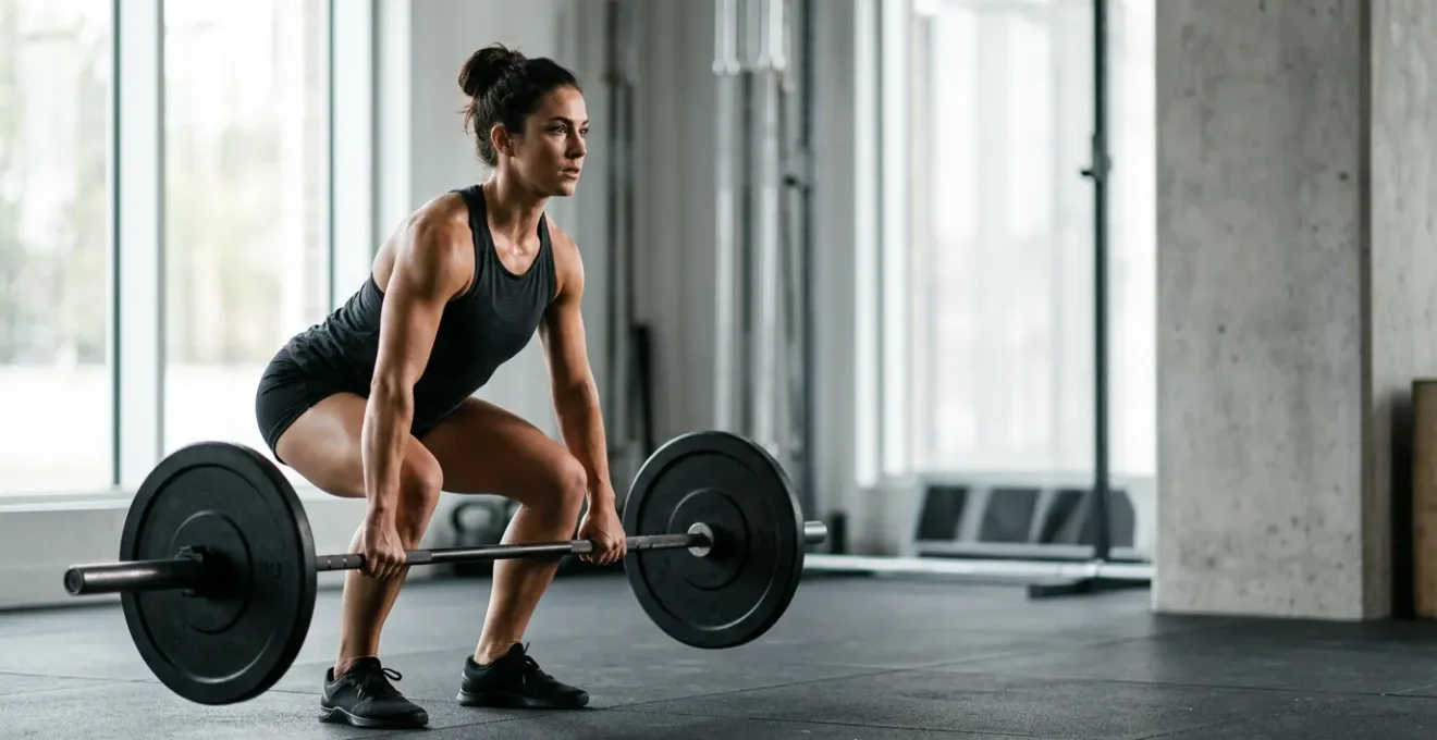 Athletic individual performing structured resistance training in a minimalist gym environment showcasing progressive overload principles