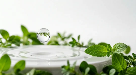 Professional photograph showcasing the transformative effects of niacinamide on oily and textured skin with visible pore refinement