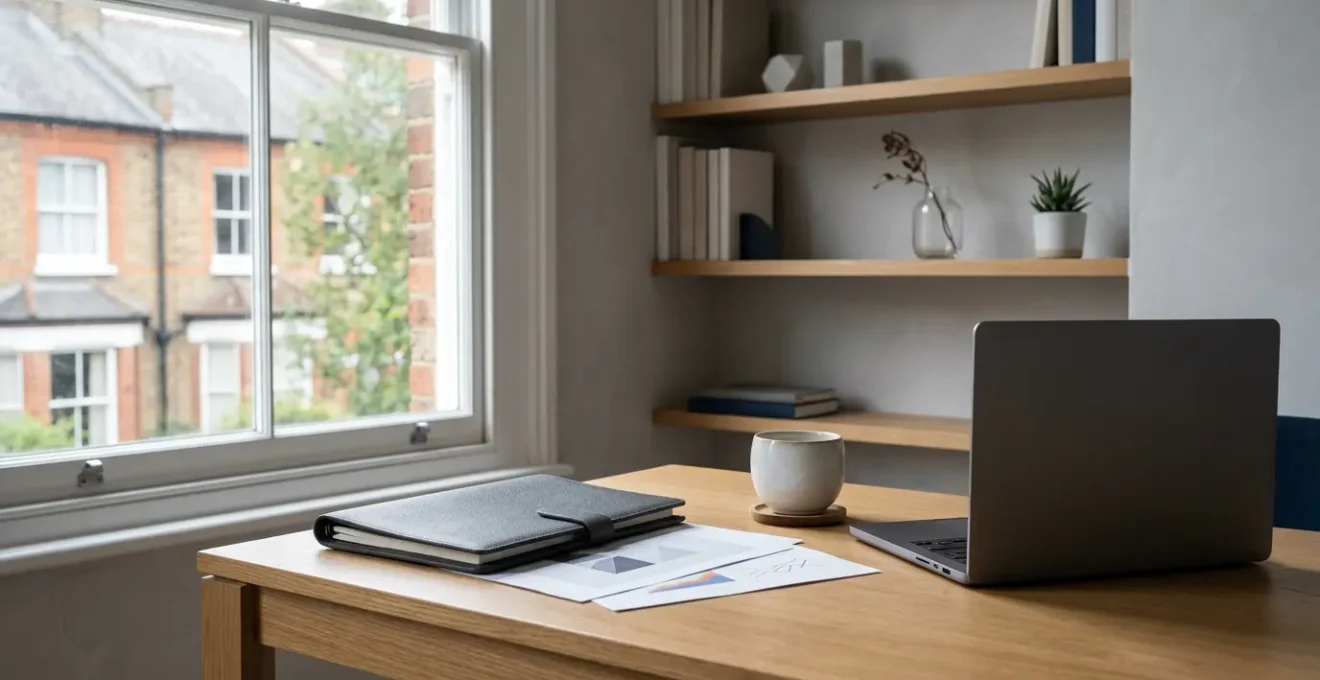 Professional financial planning setup showing portfolio diversification materials with clean minimalist composition