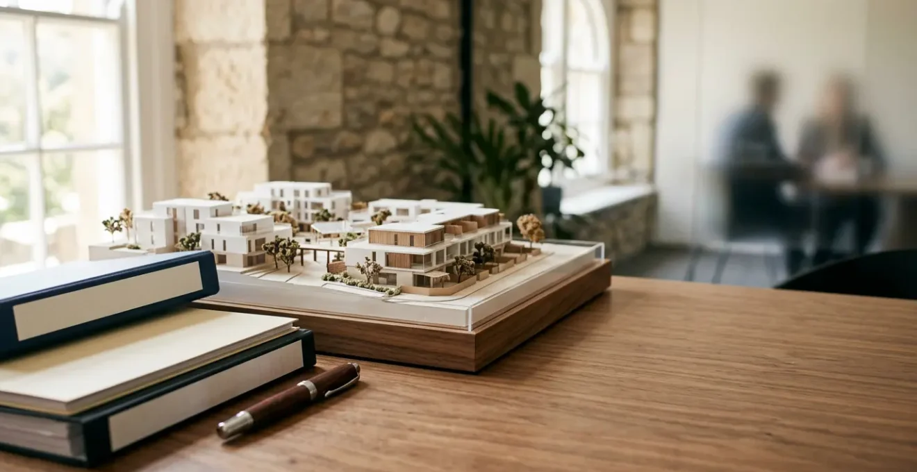 Professional editorial photograph showing UK property investment and corporate structure strategic planning with natural lighting and clean composition