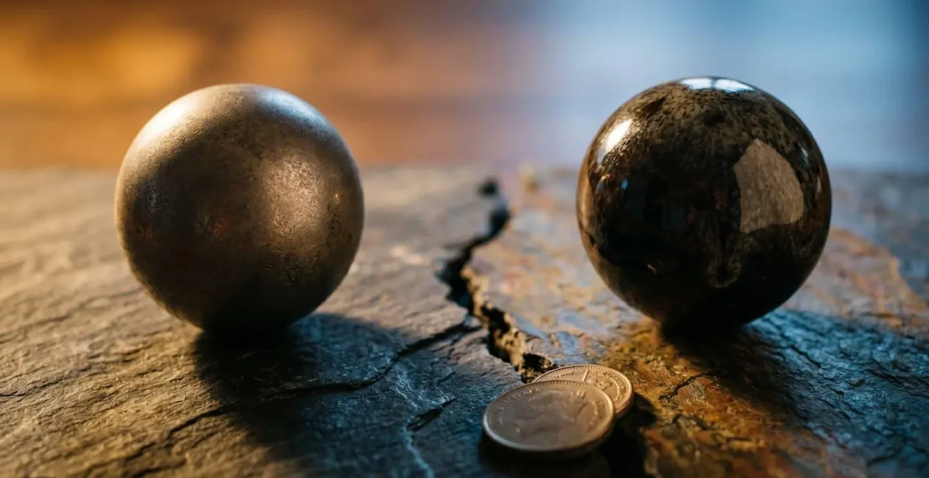 Abstract visual metaphor showing the breakdown of traditional bond-equity correlation through contrasting textures and lighting