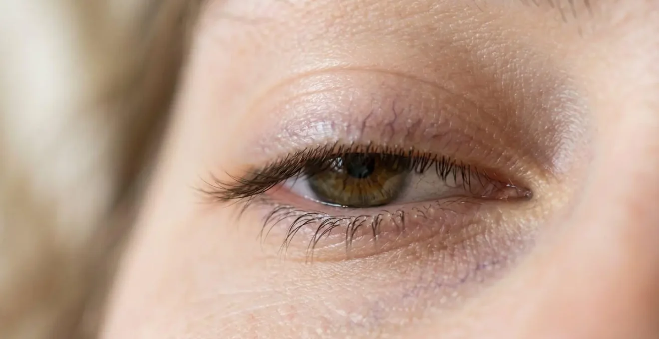 Macro detail of human eye during REM sleep phase showing rapid eye movement