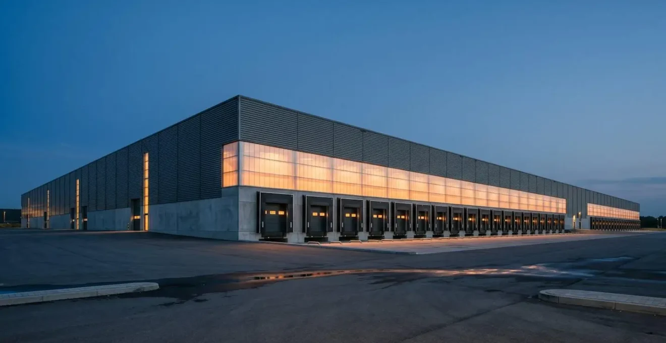 Contemporary logistics warehouse facility showcasing modern industrial architecture and distribution infrastructure