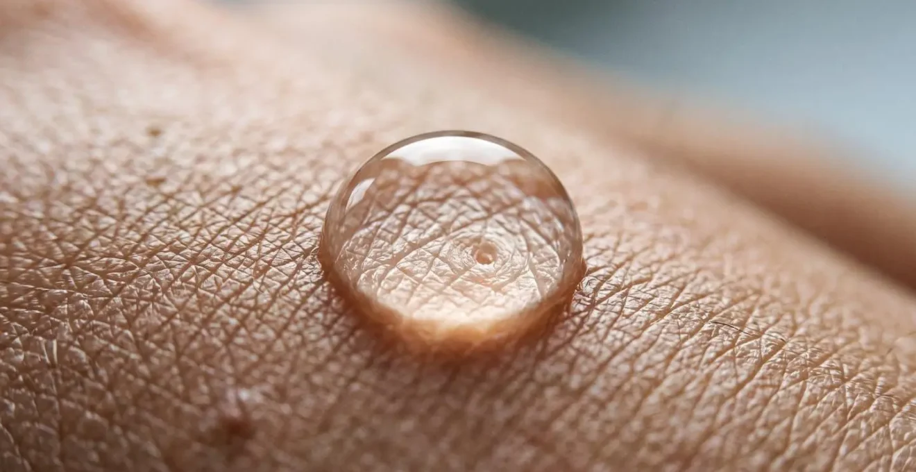 Macro visualization of water molecules binding to skin surface demonstrating humectant action
