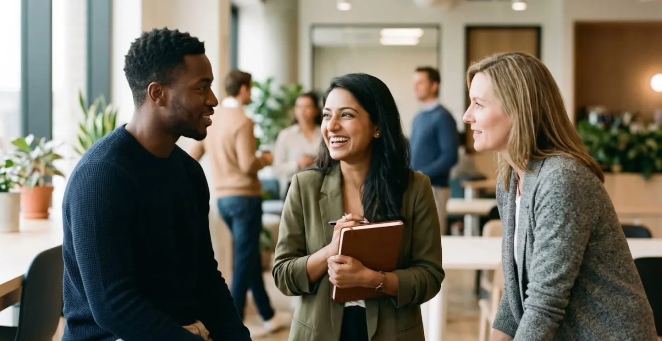 Professionals engaged in meaningful business collaboration during a coworking networking event