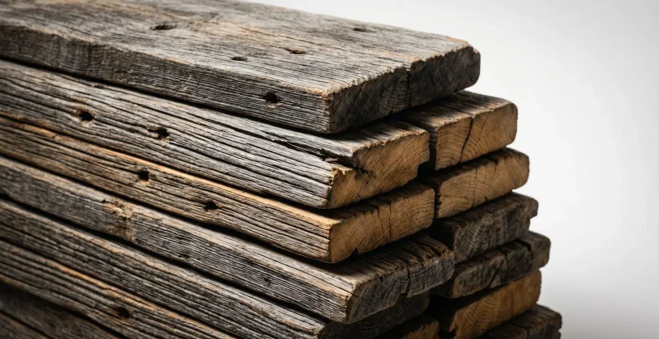Weathered reclaimed wood planks showing natural aged patina and grain texture